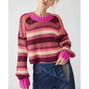 NWT Free People Devon Sweater / Fuschia Rose Combo